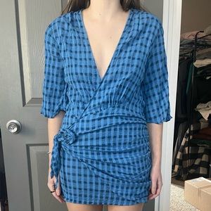 Zara Blue Linen Wrap Dress - S